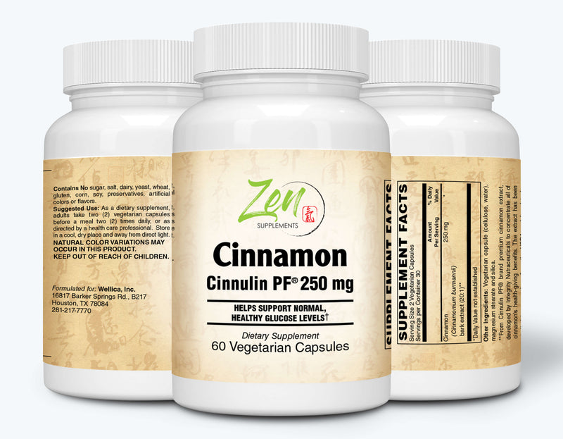 Zen Supplements - Cinnamon Extract 250 Mg Antioxidant Helps Maintain Blood Sugar Levels, Improve Cardiovascular Health, Enhance Insulin Function 60-Caps