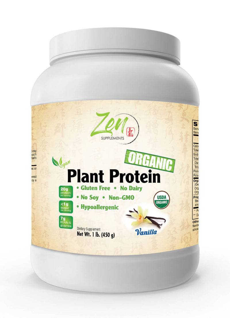 Zen Supplements - Organic Plant Protein Vanilla 1 LB-Powder - 25.5g of Organic Protein per Serving - Certified Non-GMO, Gluten Free and Vegan-friendly Organic Protein Powder.