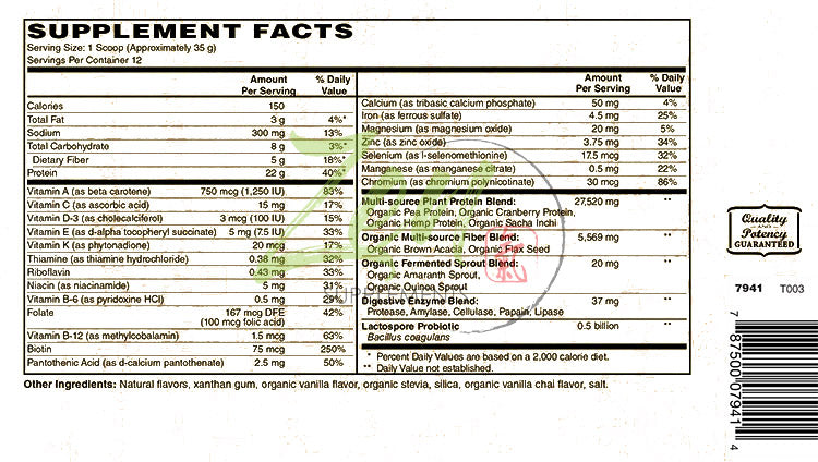 Organic Plant Based Protein Balanced Meal, Vanilla Flavored - with 22g Protein, Plus Vitamins & Nutrients - Certified Non-GMO, Gluten Free and Vegan-friendly Organic Protein Powder. Vanilla 14.8 Oz-Powder