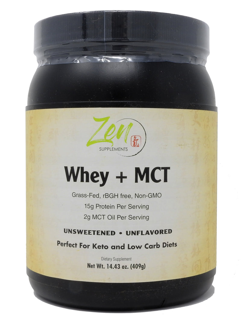 Zen Supplements - Whey Protein + MCT Powder & 15g Protein per serving - Keto Protein with 2g Net Carbs – Low Carb Meal Replacement Food 409g-Powder