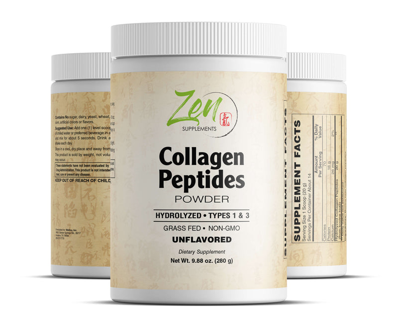 Zen Supplements - Collagen Peptides (Hydrolyzed Types 1 & 3) for Anti-Aging, Hair, Skin, Nails and Joints 280g-Powder