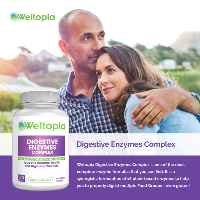 Weltopia - Digestive Enzymes Complex - Digest Enzyme Matrix with 18 Enzymes for Digestive Health, Bloating, Indigestion, Gas. Supports General Immunity and Digestive Wellness