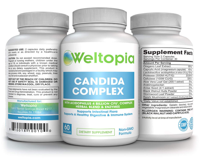 Weltopia - Advanced Strength Candida Cleanse Complex - with Acidophilus, Herbal Blend & Enzymes