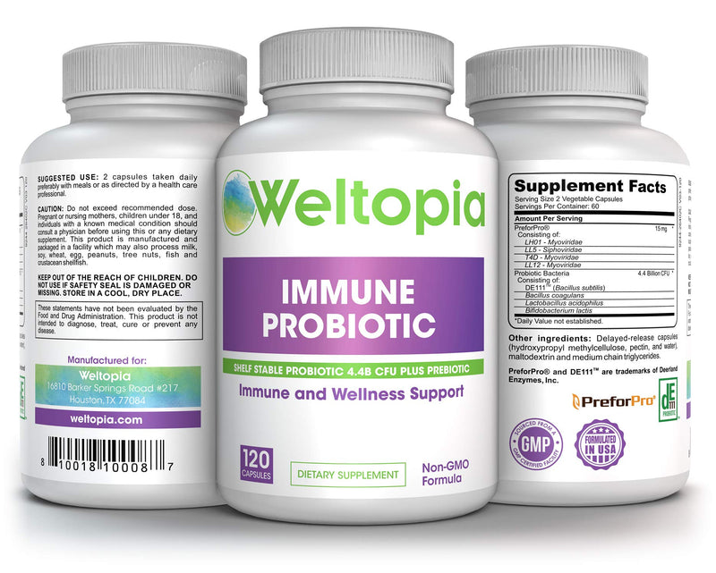 Weltopia - Advanced Immune Probiotic - Plus Prebiotic - Shelf Stable Probiotic Supports intestinal Health, and May Reduce Gas, Bloating and Stomach discomfort