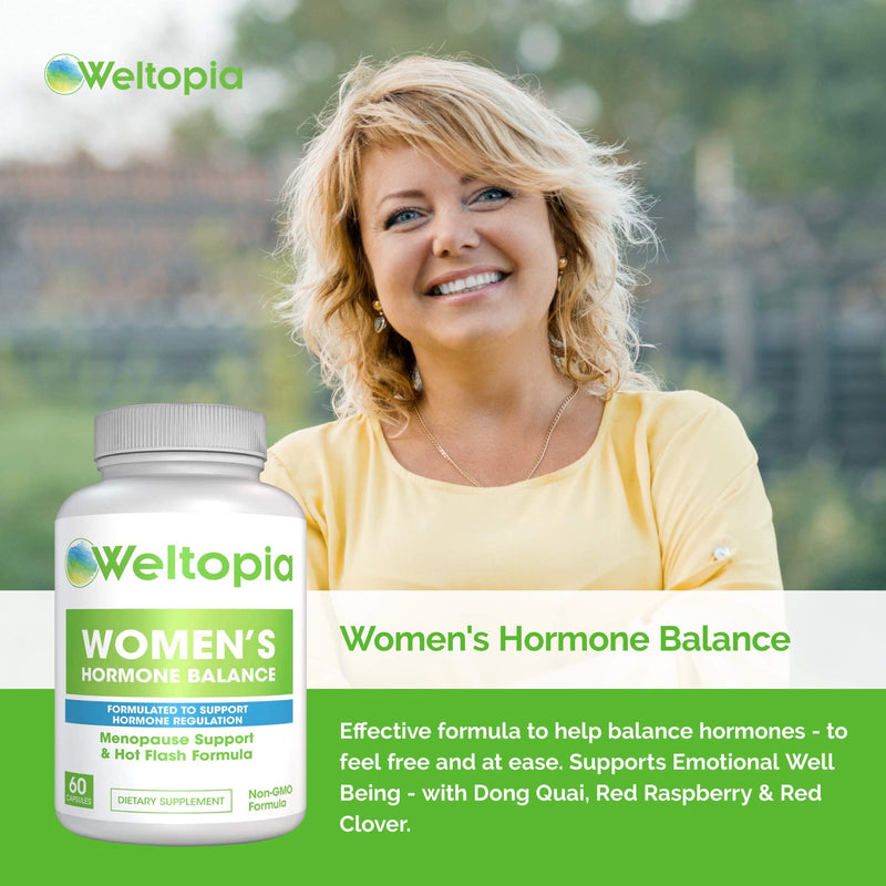 Weltopia - Women's Menopausal Support - Transitional Hormone Support During Menopause & Hot Flash Relief - Women's Natural Help for PMS, Adrenal & Hormone Balance - One Month Supply