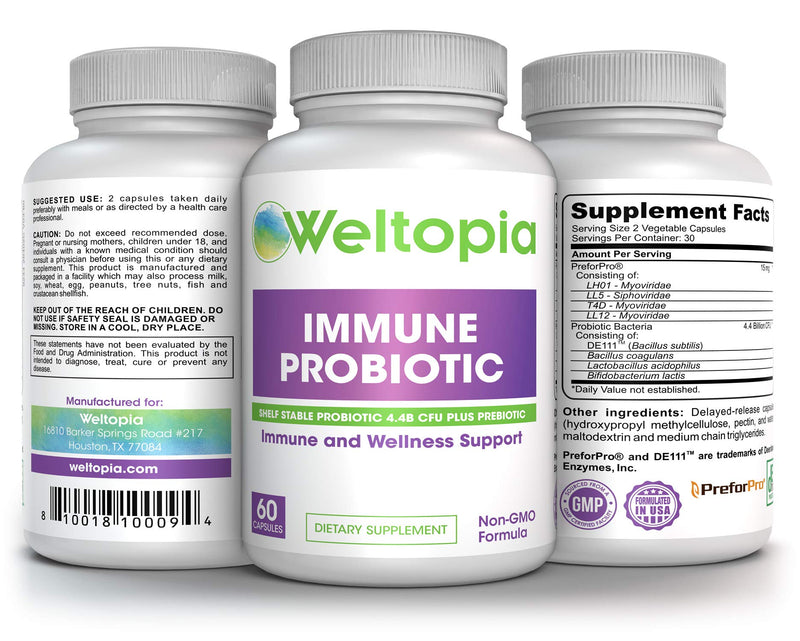 Weltopia - Immune Probiotic Formula - Prebiotic with Probiotic - Enhanced Digestive Flora Support for Gut Health, Immune Health, Digestive Health, Diarrhea