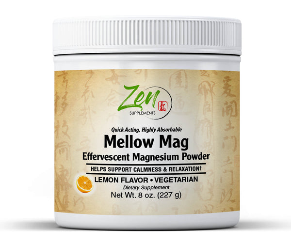 Zen Supplements - Mellow Mag-Lemon Flavor Magnesium Carbonate - Natural Aid to Support Constipation & Sleeping Difficulties, Promotes Anti-Stress, Calm & Regularity 8 Oz- Effervescent Powder