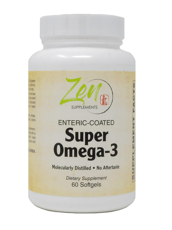 Zen Supplements - Super Omega-3 Enteric Coated 60-Softgel - Sustainably Sourced Concentrated Fish Oil, 1000 mg Omega-3 per Softgel, Enteric Coated to be Odorless & Burp-Free - Contains 300 mg EPA &  200 mg DHA per Softgel