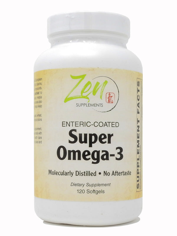 Zen Supplements - Super Omega-3 Enteric Coated 120-Softgel - Sustainably Sourced Concentrated Fish Oil, 1000 mg Omega-3 per Softgel, Enteric Coated to be Odorless & Burp-Free - Contains 300 mg EPA &  200 mg DHA per Softgel