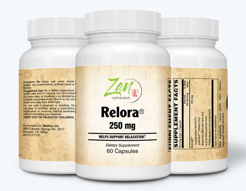 Zen Supplements - Relora 250 mg Relaxtion Support for Stress & Cortisol Management from Standardized Extracts of Magnolia 60-Softgel