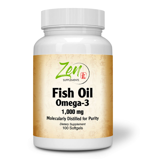 Zen Supplements - Omega-3 1000 Mg 100-Softgel - Wild Caught and Sustainably Sourced Omega-3 Burpless Fish Oil Supplement with 100Mg DHA & 180Mg EPA per Capsule - Supports Heart Health, Brain Development and General Wellness