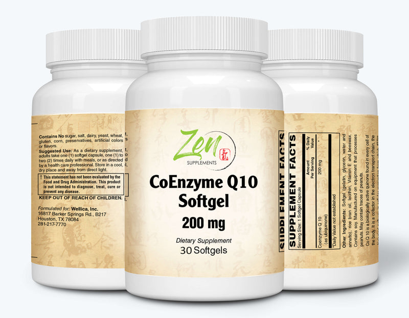 Zen Supplements - Coenzyme Q10 200 Mg - CoQ10 Ubiquinone Antioxidant Supports Heart Health including Cholesterol & Blood Pressure, Neurological Function & Cellular Energy 30-Softgel