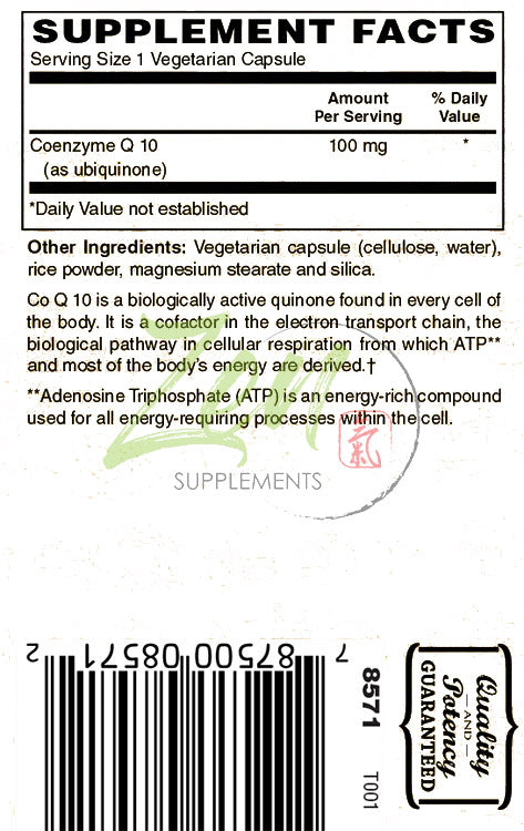 Zen Supplements - Coenzyme Q10 100 Mg -CoQ10 Ubiquinone Antioxidant Supports Heart Health including Cholesterol & Blood Pressure, Neurological Function & Cellular Energy 30-Vegcaps