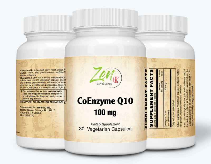 Zen Supplements - Coenzyme Q10 100 Mg -CoQ10 Ubiquinone Antioxidant Supports Heart Health including Cholesterol & Blood Pressure, Neurological Function & Cellular Energy 30-Vegcaps