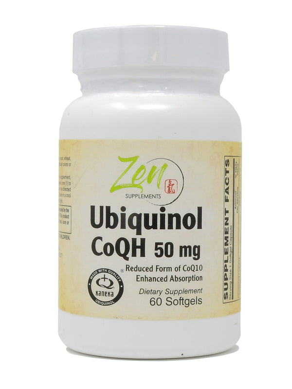 Zen Supplements - Ubiquinol CoQH  50 Mg Supports Heart Health including Cholesterol & Blood Pressure, Neurological Function & Cellular Energy  60-Softgel
