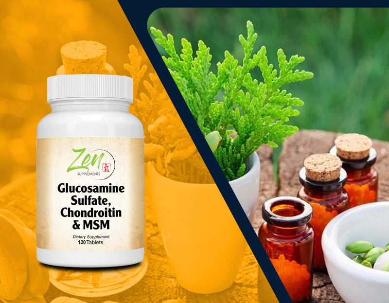 Zen Supplements - Glucosamine Sulfate, Chondroitin & MSM - Supports Healthy Joint Structure, Mobility Function & Comfort 120-Caps