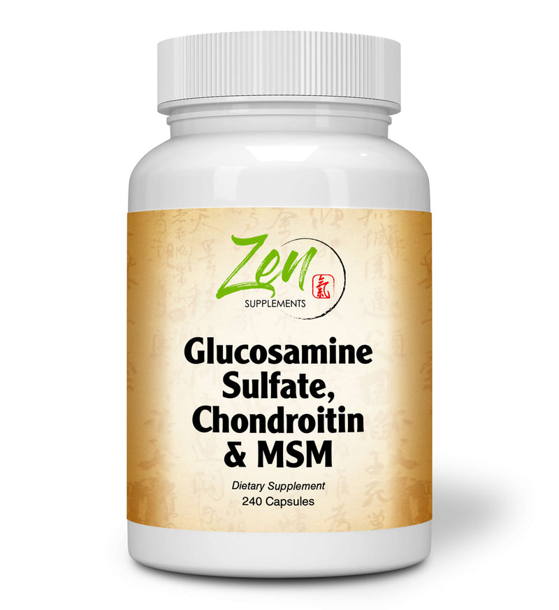 Zen Supplements - Glucosamine Chondroitin MSM - Supports Healthy Joint Structure, Mobility Function & Comfort (Shellfish Free) 240-Caps