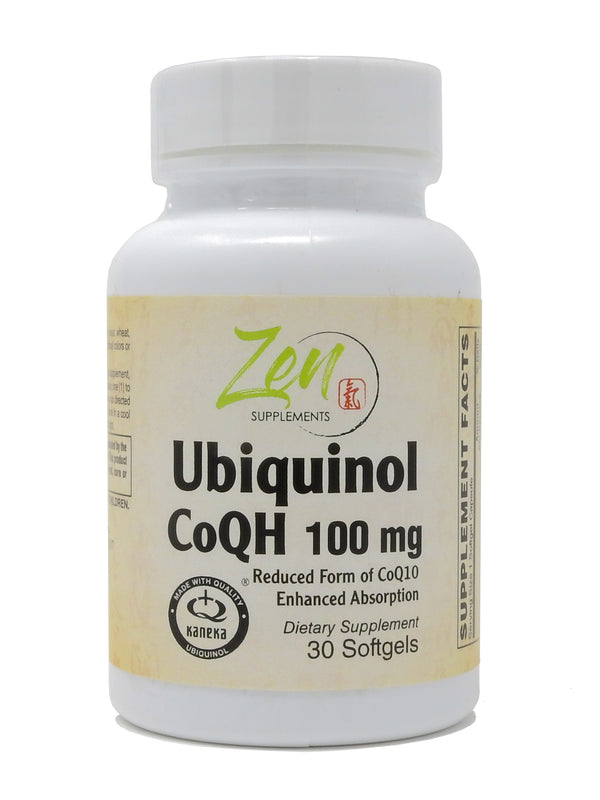 Zen Supplements - Ubiquinol CoQH 100Mg Supports Heart Health including Cholesterol & Blood Pressure, Neurological Function & Cellular Energy 30-Softgel
