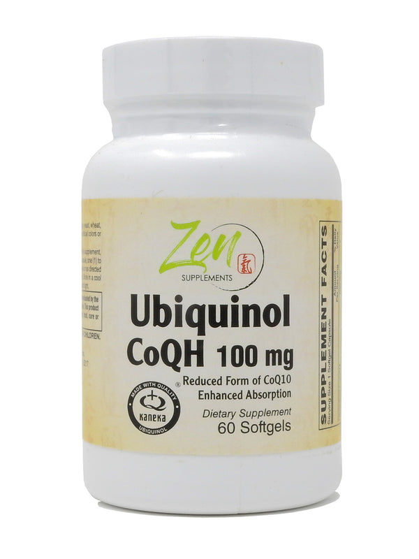 Zen Supplements - Ubiquinol CoQH 100Mg Supports Heart Health including Cholesterol & Blood Pressure, Neurological Function & Cellular Energy 60-Softgel