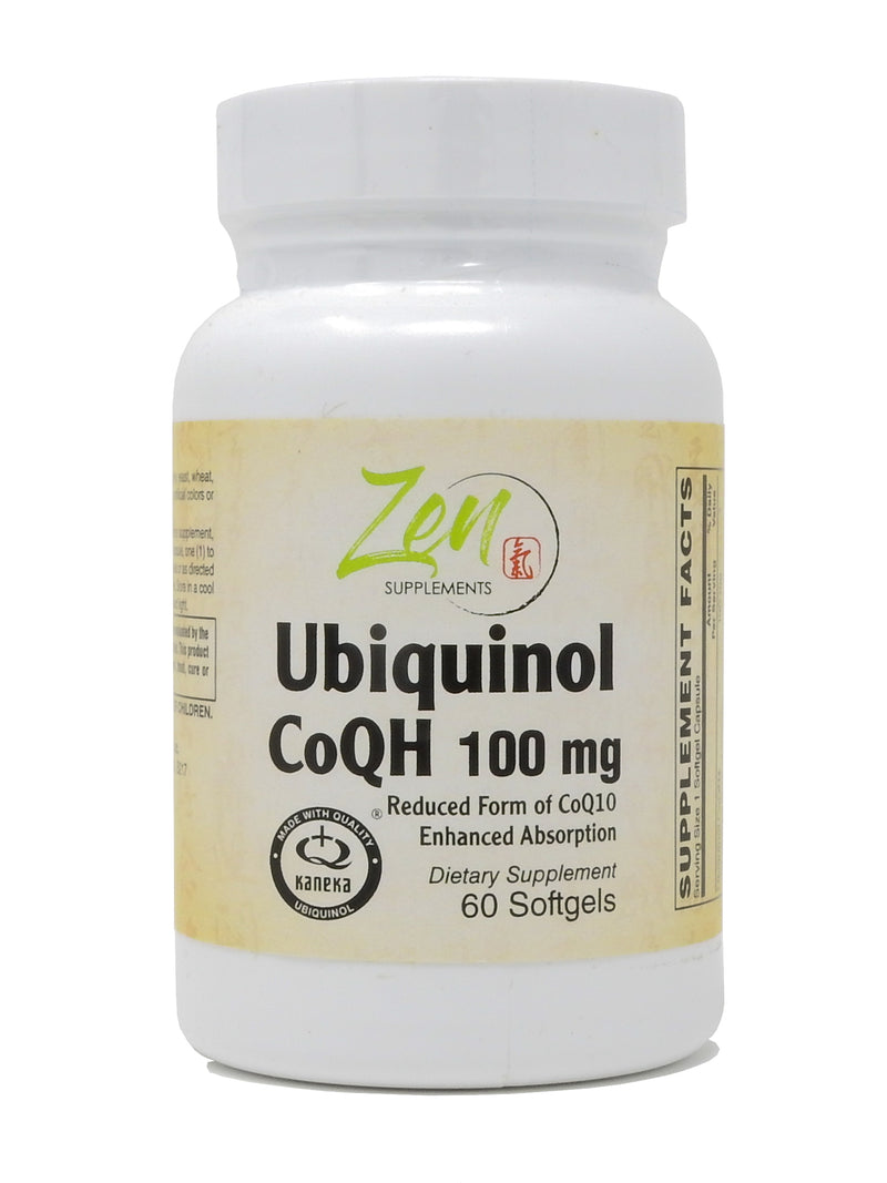 Zen Supplements - Ubiquinol CoQH 100Mg Supports Heart Health including Cholesterol & Blood Pressure, Neurological Function & Cellular Energy 60-Softgel