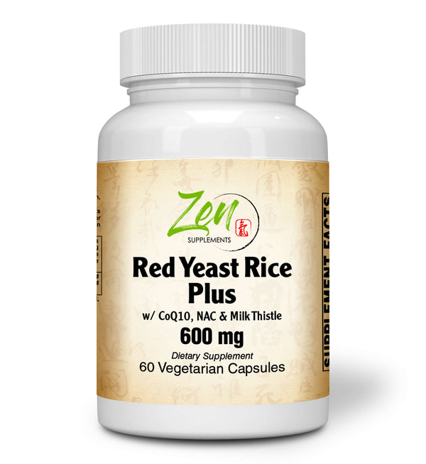Zen Supplements - Red Yeast Rice W/CoQ10, NAC, & Milk Thistle - Supports Healthy Cholesterol Levels & Cardiovascular System. CoQ10, Milk Thistle & n-acetyl-cysteine are for Liver Support 60-Vegcaps