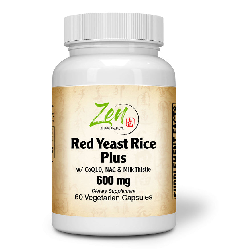 Zen Supplements - Red Yeast Rice W/CoQ10, NAC, & Milk Thistle - Supports Healthy Cholesterol Levels & Cardiovascular System. CoQ10, Milk Thistle & n-acetyl-cysteine are for Liver Support 60-Vegcaps