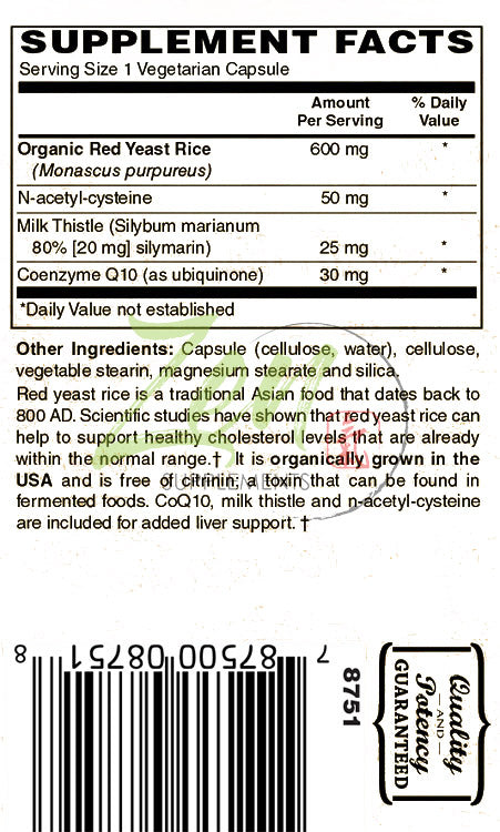Red Yeast Rice W/CoQ10, NAC, & Milk Thistle - Supports Healthy Cholesterol Levels & Cardiovascular System. CoQ10, Milk Thistle & n-acetyl-cysteine are for Liver Support 60-Vegcaps