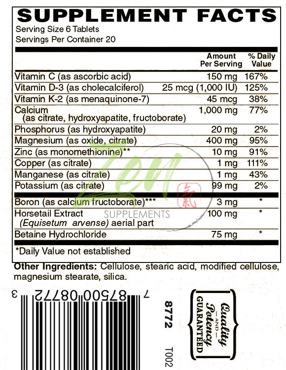 Zen Supplements - Bone Support With Vitamin K-2, D-3 and Boron 120-Tabs - Supports Complete Bone Health & Bone Density -  Micronutrients & Trace Nutrients