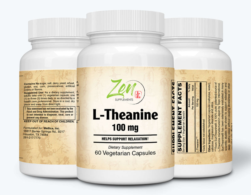 Zen Supplements - L-Theanine - Promotes Relaxation, Sleep & Mental Clarity associated with Stress 100 Mg 60-Vegcaps