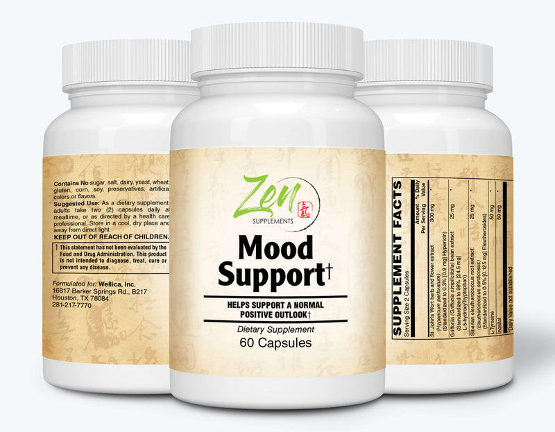 Zen Supplements - Mood Support with St. John's Wort, Siberian Eleuthero, L-tyrosine & 5HTP - Supports a Healthy Nervous System & Positive Mood 60-Caps