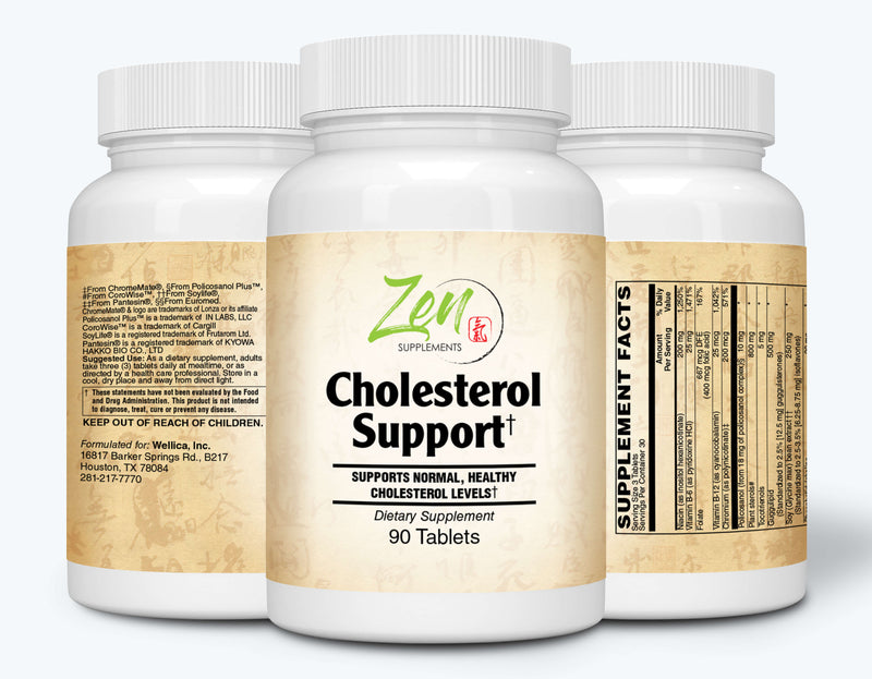 Zen Supplements - Cholesterol Support, for Healthy Cholesterol Levels & Cardiovascular Health with Policosanol, Tocotrienols, Chromium, Pantethine & Soy Isoflavones 90-Tabs