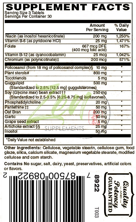 Zen Supplements - Cholesterol Support, for Healthy Cholesterol Levels & Cardiovascular Health with Policosanol, Tocotrienols, Chromium, Pantethine & Soy Isoflavones 90-Tabs