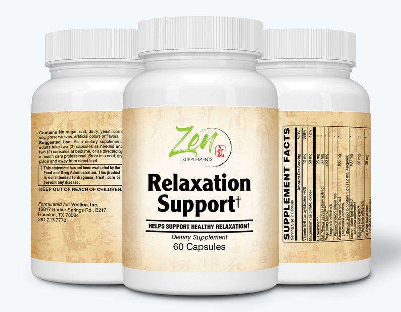 Zen Supplements - Relaxation Support with Relora, Theanine, Magnesium, Chamomile, Hops & Vitamin B-6 60-Caps - Relaxation Supplement - Herbal Blend Crafted To Sooth Minds & Allow Relaxation, Promotes Positive Mood - Supports Serotonin Increase