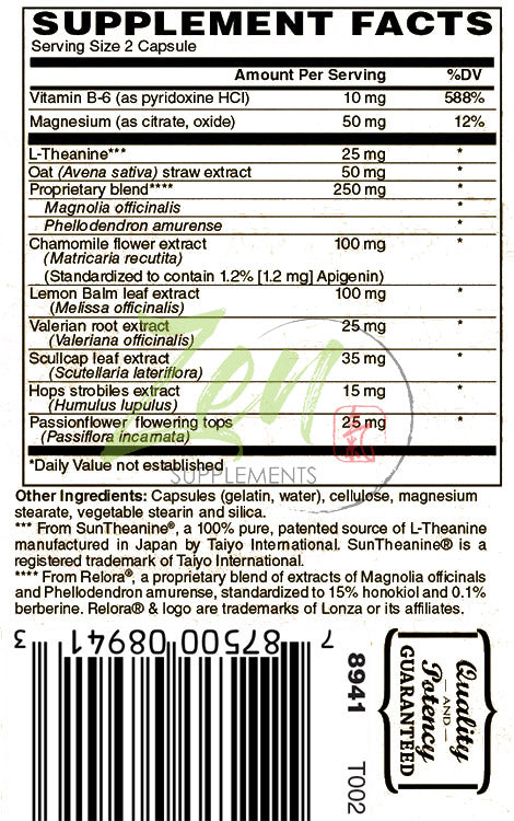 Zen Supplements - Relaxation Support with Relora, Theanine, Magnesium, Chamomile, Hops & Vitamin B-6 60-Caps - Relaxation Supplement - Herbal Blend Crafted To Sooth Minds & Allow Relaxation, Promotes Positive Mood - Supports Serotonin Increase